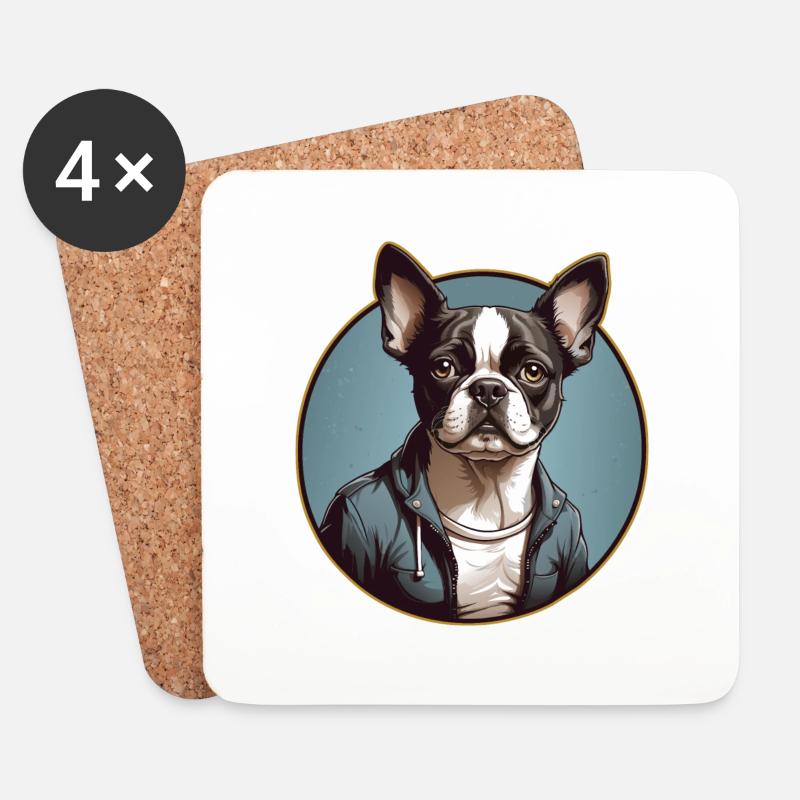 Boston Terrier Portrait Bostie Portrait - Untersetzer (4er-Set) - Weiß