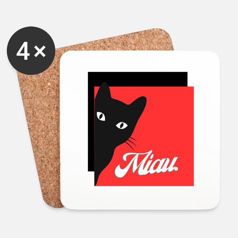 Miau, Katze - Untersetzer (4er-Set) - Weiß