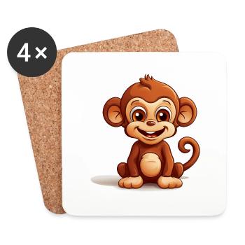 Logo de singe mignon - Dessous de verre (lot de 4) - blanc - Devant