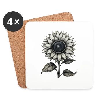 gezeichnete Sonnenblume - Untersetzer (4er-Set) - Weiß - Vorne