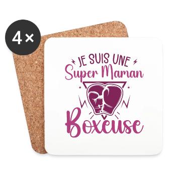 Je Suis Une Super Maman Boxeuse Cadeau Boxeuse - Dessous de verre (lot de 4) - blanc - Devant