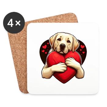 Labrador Retriever Hugging A Red Pillow - Coasters (set of 4) - white - Front
