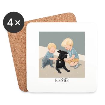 Le chien et ses enfants - Dessous de verre (lot de 4) - blanc - Devant