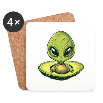 Cooler Alien Avocado mit Sonnenbrille & UFO Design - Untersetzer (4er-Set) - Weiß - Vorne