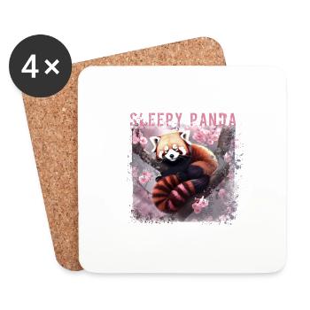 sleepy panda,roter panda,sakura,kirschblüte,panda, - Untersetzer (4er-Set) - Weiß - Vorne