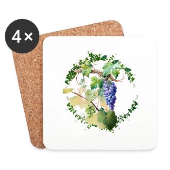 Feuilles de vignes avec raisins blanc et noir - Dessous de verre (lot de 4) - blanc - Devant