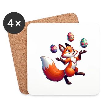 Ostern Fuchs Jongleur mit Eiern - Untersetzer (4er-Set) - Weiß - Vorne
