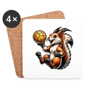 Handball, Sports, Écureuil, Noix, Amoureux Des Animaux - Dessous de verre (lot de 4) - blanc - Devant