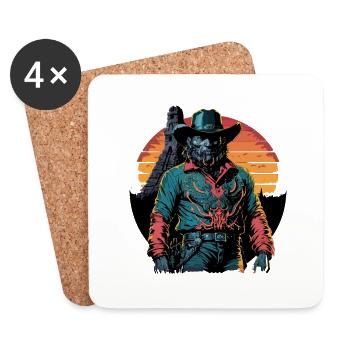 Cowboy-Figur mit Western-Twist - Untersetzer (4er-Set) - Weiß - Vorne