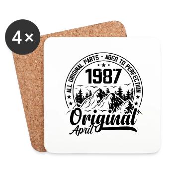 1987 April Original: 37 Years Anniversary Gift - Coasters (set of 4) - white - Front