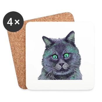 Cross-eyed cat,cat, squint, green eyes - Coasters (set of 4) - white - Front