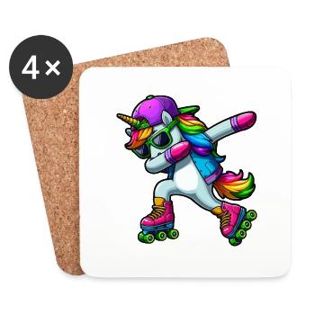 DABBING LICORNE SUR PATINS À ROUES ALIGNÉES - Dessous de verre (lot de 4) - blanc - Devant