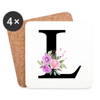 Purple Floral Letter L - Coasters (set of 4) - white - Front