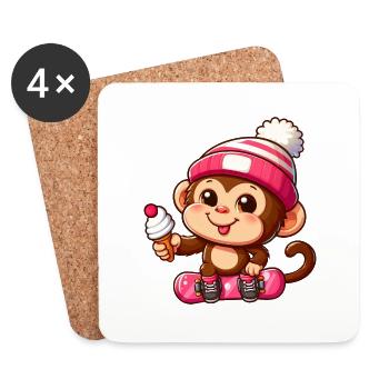 Chimpanzee Snowboarder Winter Action - Coasters (set of 4) - white - Front