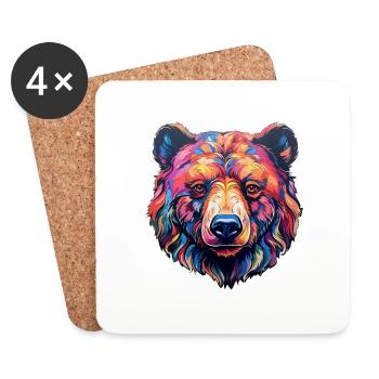 Bear psychedelic and colorful - Coasters (set of 4) - white - Front