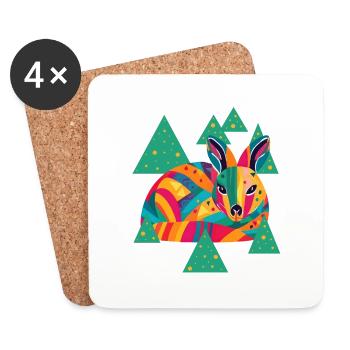 Dessin d’une biche colorée parmi les arbres - Dessous de verre (lot de 4) - blanc - Devant