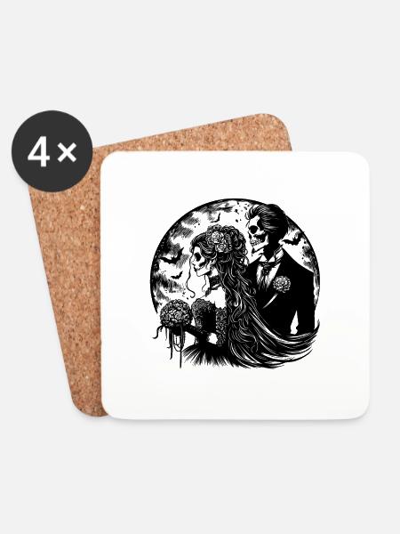 Gothic Brautpaar Design mit Mond - Untersetzer (4er-Set) - Weiß
