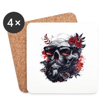 Skull Hipster Me Lunettes de soleil et roses - Dessous de verre (lot de 4) - blanc - Devant