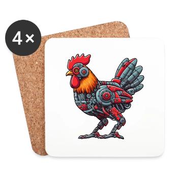 Huhn & Hahn Cyborg Roboter Design - Untersetzer (4er-Set) - Weiß - Vorne