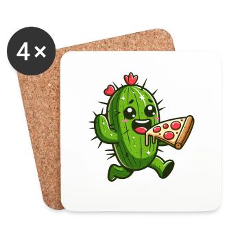 Süßer Kaktus Pizza Herz Comic - Untersetzer (4er-Set) - Weiß - Vorne