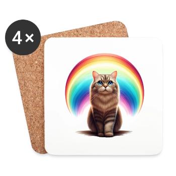 Katze mit Regenbogen für Katzenliebhaber - Untersetzer (4er-Set) - Weiß - Vorne