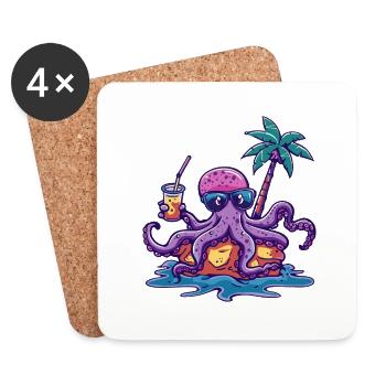 Octopus Summer Holiday - Coasters (set of 4) - white - Front
