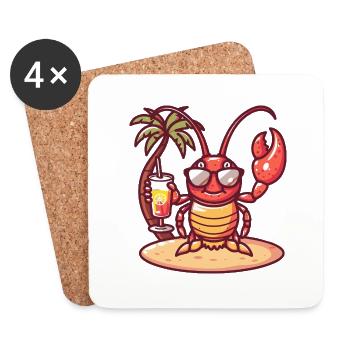Vacances d’été au homard et au crabe - Dessous de verre (lot de 4) - blanc - Devant