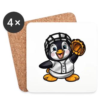 Dessin animé de joueur de baseball pingouin - Dessous de verre (lot de 4) - blanc - Devant