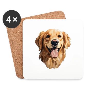 Tête de Golden Retriever - Dessous de verre (lot de 4) - blanc - Devant