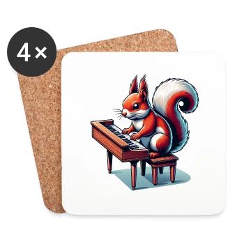 Piano, Musique, Écureuil, Noix, Amoureux Des Animaux - Dessous de verre (lot de 4) - blanc - Devant