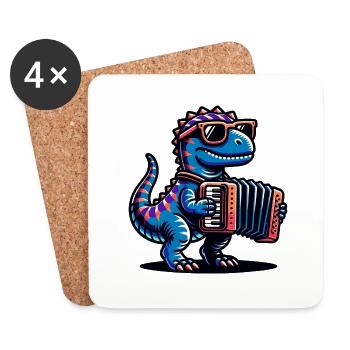 Dino Akkordeonist Mit Sonnenbrille - Untersetzer (4er-Set) - Weiß - Vorne