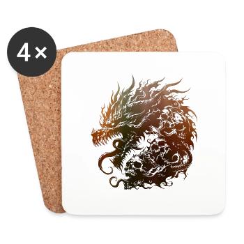 Fantasy-Drache, Anime-Drachenkopf, mythische Reptilienmagie - Untersetzer (4er-Set) - Weiß - Vorne