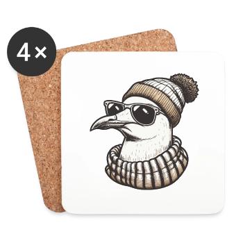 Cool seagull with sunglasses and cap - Coasters (set of 4) - white - Front