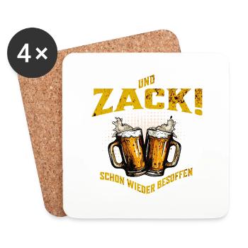 Bier und Zack schon wieder besoffen - Untersetzer (4er-Set) - Weiß - Vorne