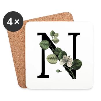 Letter N Green Botanical - Coasters (set of 4) - white - Front