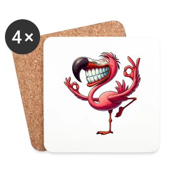 Cute Cartoon Flamingo Yoga Gymnastics - Coasters (set of 4) - white - Front