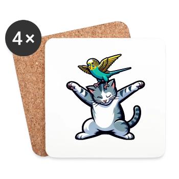 Cute Cat Budgie Friends Pets - Coasters (set of 4) - white - Front