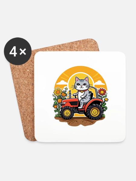 Katze bauern blume sonne - Untersetzer (4er-Set) - Weiß