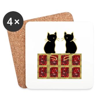 Années 80 Années 90 Rétro Vintage Chats Chat Chat - Dessous de verre (lot de 4) - blanc - Devant