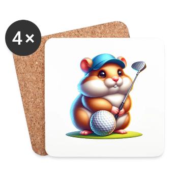 Lustiger Hamster Golfer Beim Golfspielen - Untersetzer (4er-Set) - Weiß - Vorne