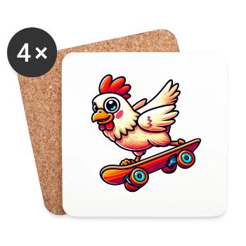 Poulet Poule Coq Skateboard Skater Skateboarder - Dessous de verre (lot de 4) - blanc - Devant