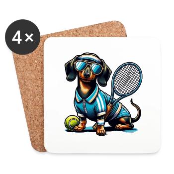 Teckel joueur de tennis propriétaire de chien - Dessous de verre (lot de 4) - blanc - Devant