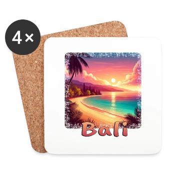 Bali Indonésie Coucher de soleil Plage Orange - Dessous de verre (lot de 4) - blanc - Devant