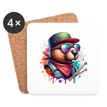 Beaver Drums Musician Animal Funny Rock - Coasters (set of 4) - white - Front