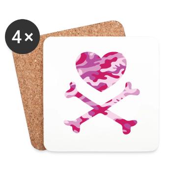Coeur de pirate camo rose - Dessous de verre (lot de 4) - blanc - Devant