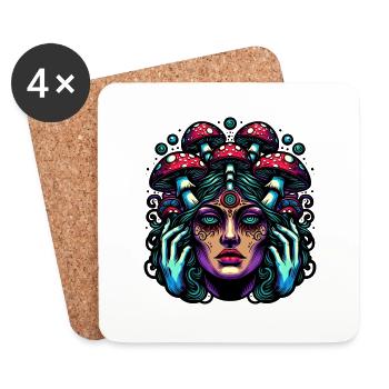 Femme Champignon Mystique - Dessous de verre (lot de 4) - blanc - Devant