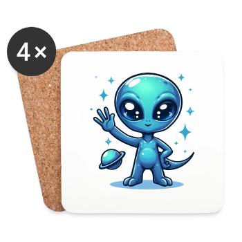 Extraterrestre avec signe de paix - Dessous de verre (lot de 4) - blanc - Devant