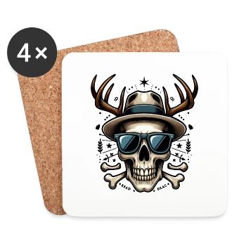 Totenkopf mit Geweih und Sonnenbrille - Untersetzer (4er-Set) - Weiß - Vorne