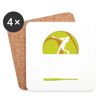 Hit Hard Run Fast Turn Left Softball Baseball - Coasters (set of 4) - white - Front