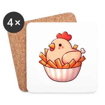 chicken - poulet - frite - Dessous de verre (lot de 4) - blanc - Devant